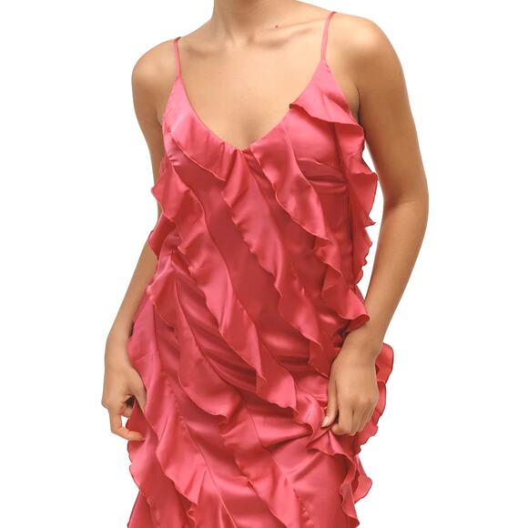 NWT By Anthropologie Bias-Cut Ruffled Midi Dress $198 MEDIUM Pink - Picture 3 of 7